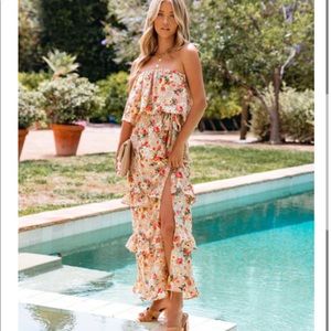 VICI- Floral tiered strapless maxi dress, size M